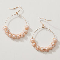 Beaded Crystal Cluster Hoop Earrings – Gold Tone