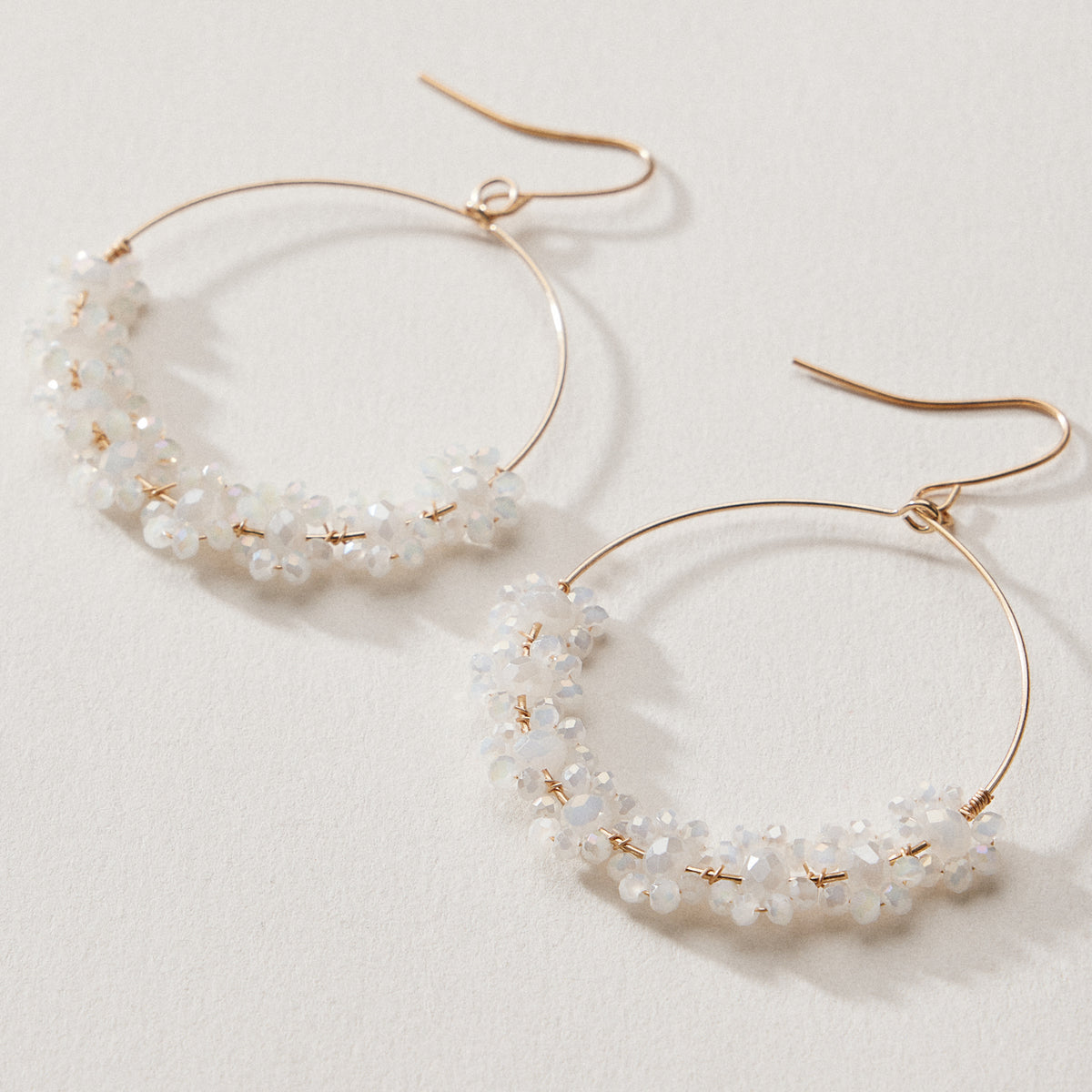 Beaded Crystal Cluster Hoop Earrings – Gold Tone