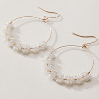 Beaded Crystal Cluster Hoop Earrings – Gold Tone