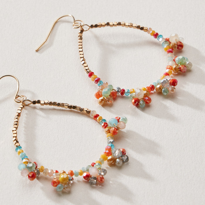 Glass Beaded Teardrop Hoop Earrings