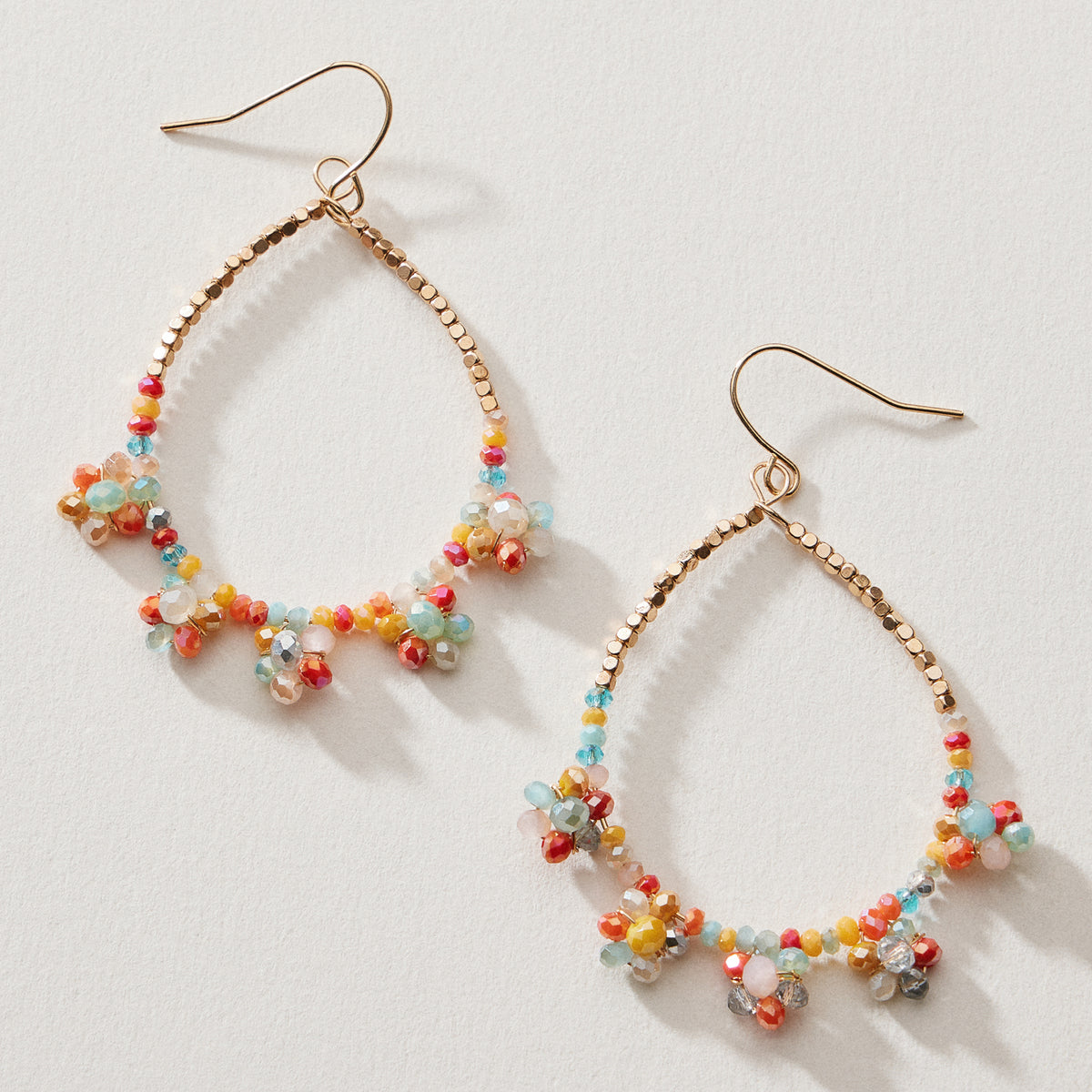 Glass Beaded Teardrop Hoop Earrings