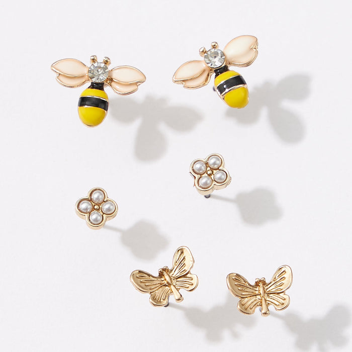 Bumble Bee and Butterfly set of 3 Post Earrings
