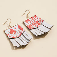 Layered Fringe Earrings with Nordic and Plaid Patterns