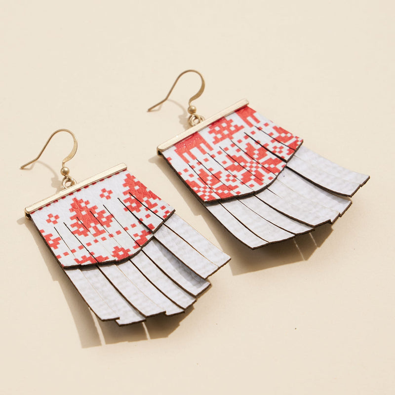 Layered Fringe Earrings with Nordic and Plaid Patterns