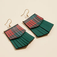 Layered Fringe Earrings with Nordic and Plaid Patterns