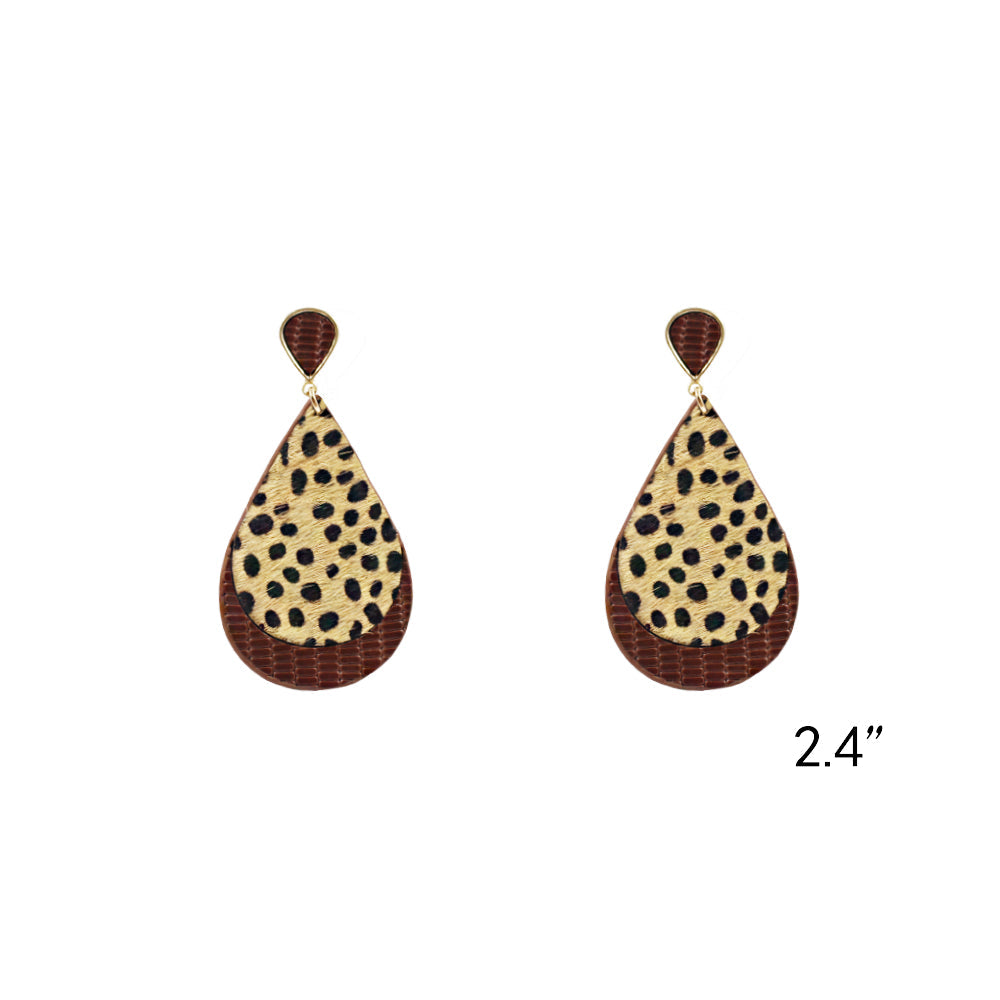 Genuine Leather & Calf Skin Teardrop Earrings