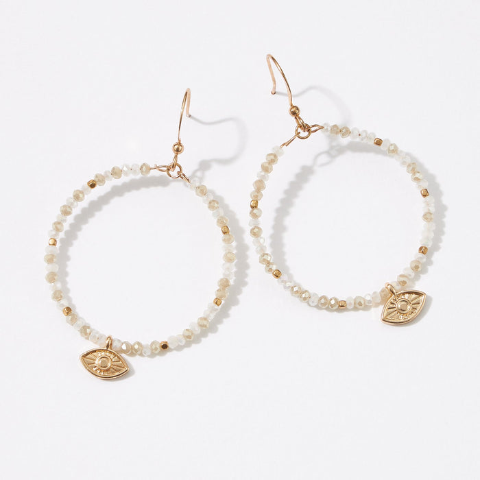 Glass Beads Earrings with Evil Eye Charm