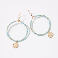Dainty Beaded Earrings with Smiley Face Metal Charm