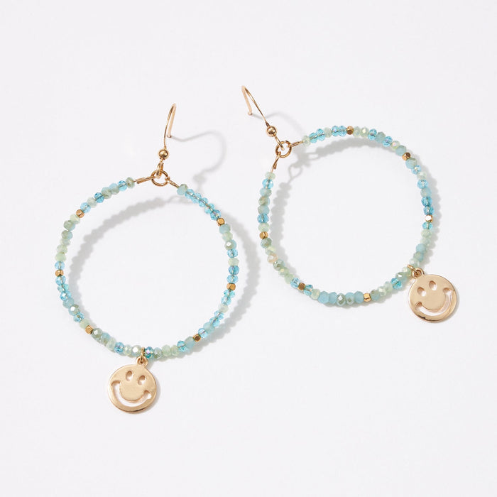 Dainty Beaded Earrings with Smiley Face Metal Charm