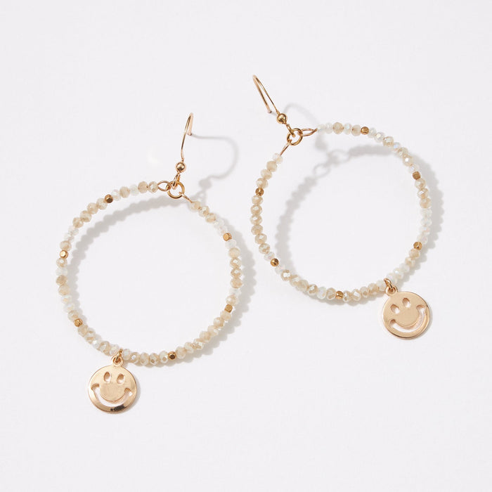 Dainty Beaded Earrings with Smiley Face Metal Charm