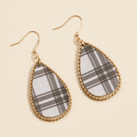 Teardrop Plaid Earrings with Gold Beaded Frame