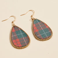Teardrop Plaid Earrings with Gold Beaded Frame