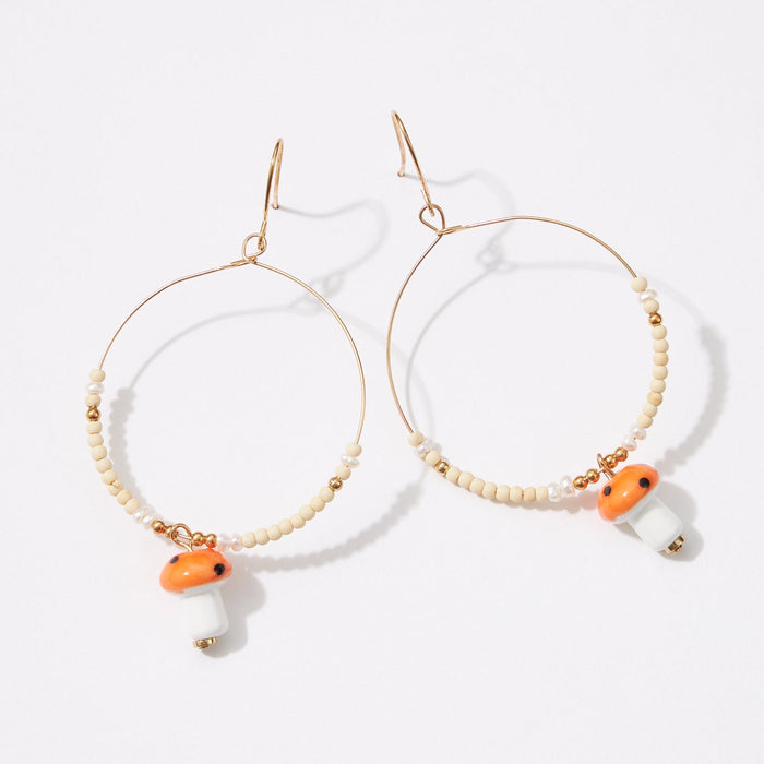 Seed Beads Earring with Cute Mushroom Pendants