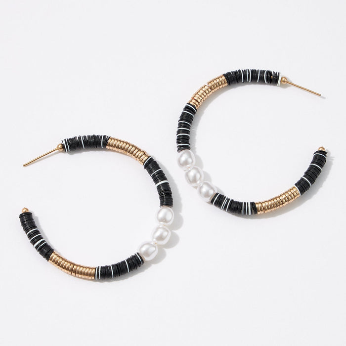 Multi Material Heish Block Hoop Earrings