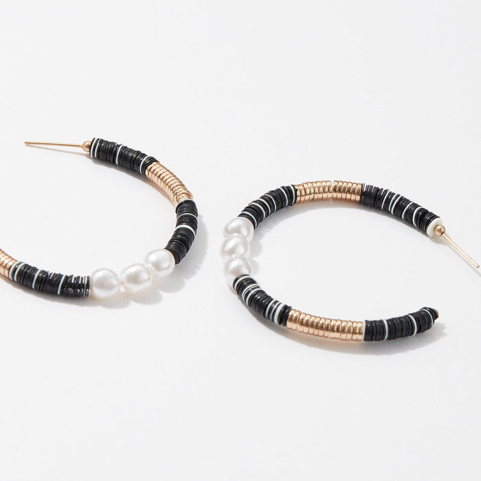 Multi Material Heish Block Hoop Earrings