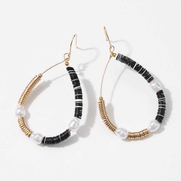 Multi Material Heish Block Teardrop Dangling Earrings