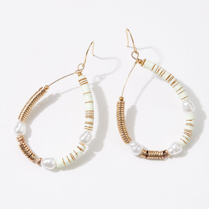 Multi Material Heish Block Teardrop Dangling Earrings