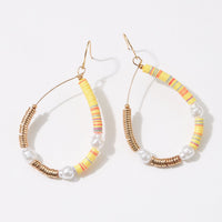 Multi Material Heish Block Teardrop Dangling Earrings