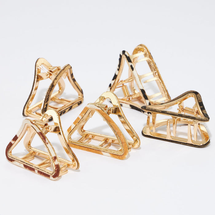 Animal Print Genuine Leather Small Triangle Claw Hair Clips