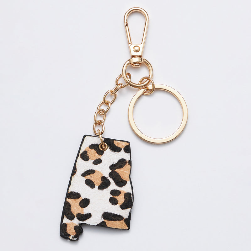 Genuine Leather Animal Print Alabama State Keychains