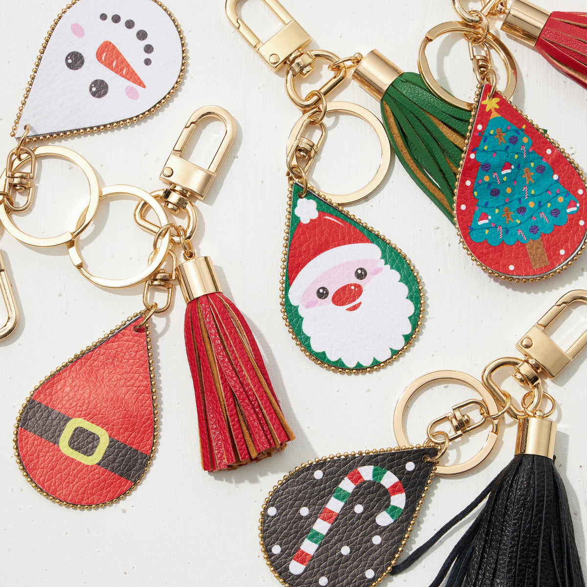 Christmas Tassel Keychain | Faux Leather Holiday Bag Charm