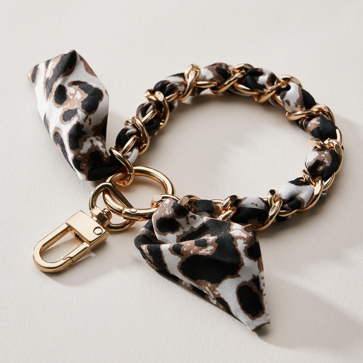 Silk Scarf Chain Wristlet Keychain – Gold Chain Acent