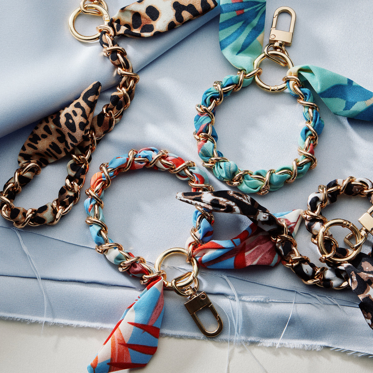 Silk Scarf Chain Wristlet Keychain – Gold Chain Acent