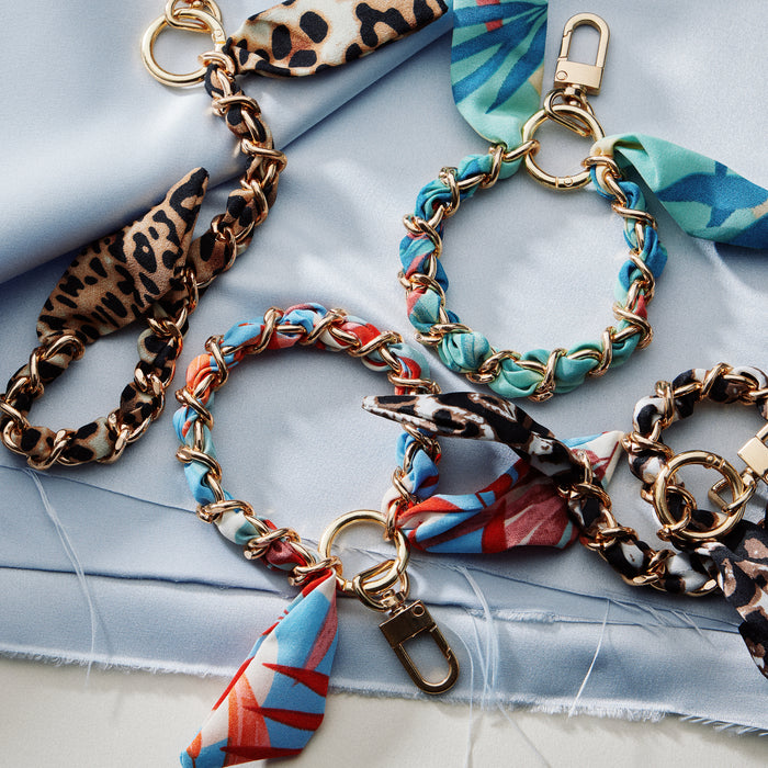 Silk Scarf Chain Wristlet Keychain – Gold Chain Acent