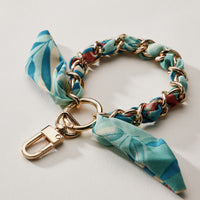 Silk Scarf Chain Wristlet Keychain – Gold Chain Acent