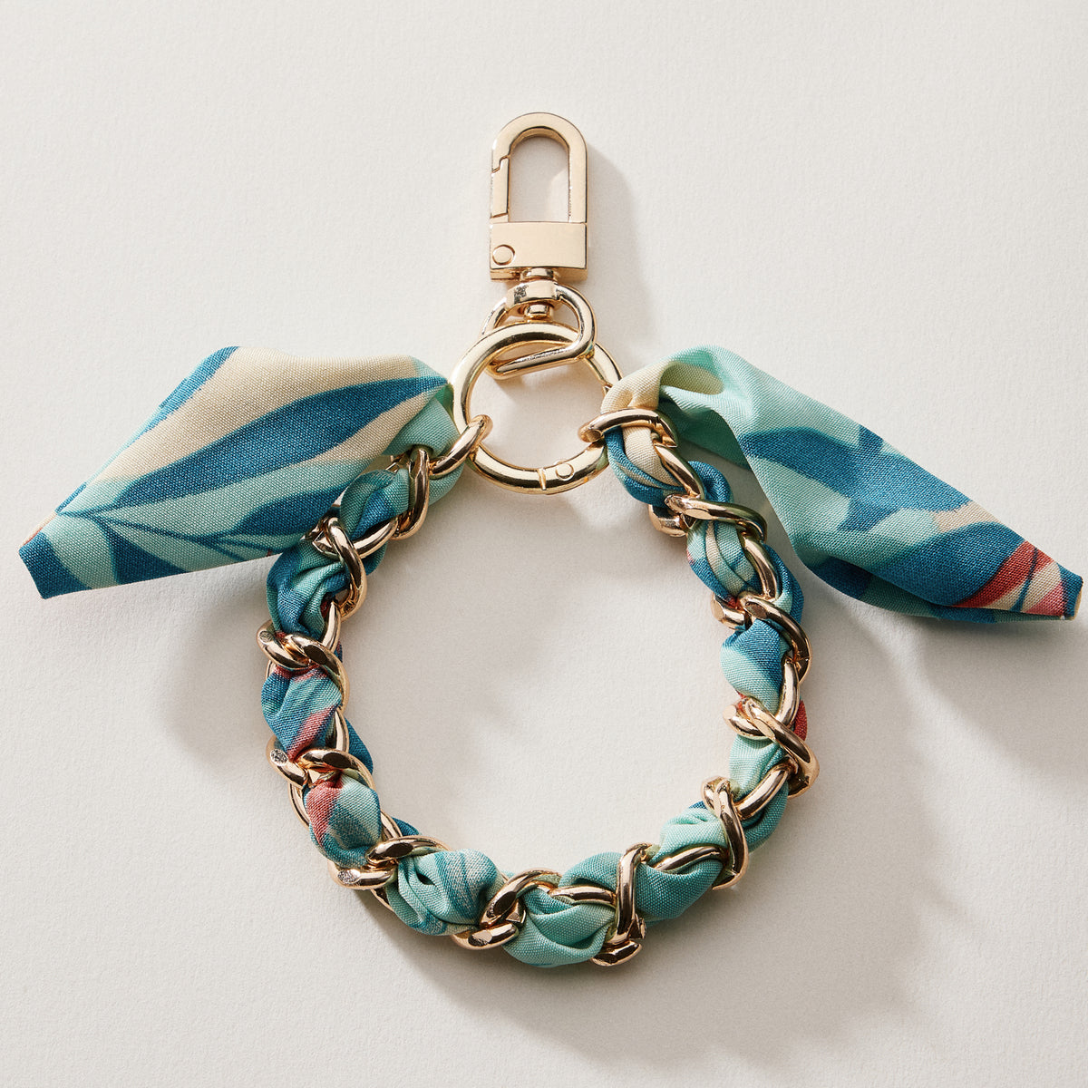 Silk Scarf Chain Wristlet Keychain – Gold Chain Acent
