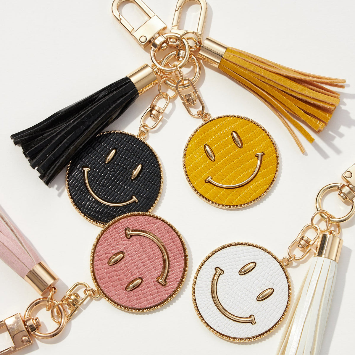 Smiley Face Coin Keychain with Tassel