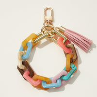 two tone resin wristlet keychains with tassel