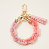 two tone resin wristlet keychains with tassel