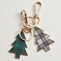 Tartan Christmas Tree Keychain | Faux Leather Holiday Bag Charm