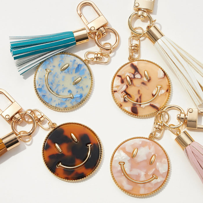 Smiley Face Resin Coin Keychain with Tassel