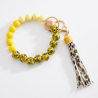 Colorful Leopard Beaded Keychain Bracelet with Tassel