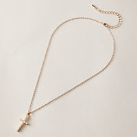 Freshwater Pearl Paved Cross Pendant Necklace