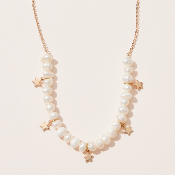 Elegant Pearl Necklace with Gold Star Charms – Dainty & Minimalist Jewelry for Women