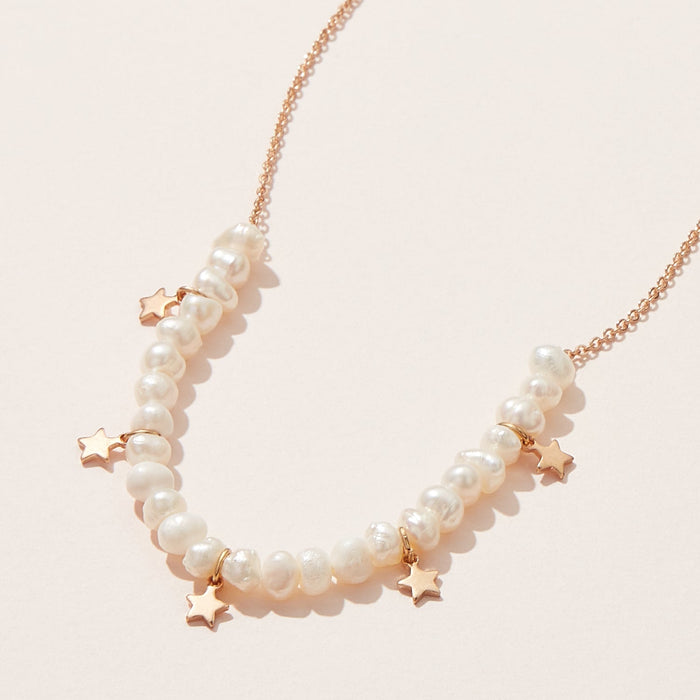 Elegant Pearl Necklace with Gold Star Charms – Dainty & Minimalist Jewelry for Women