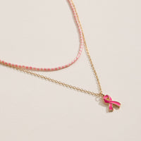 Layered Pink Ribbon Necklace