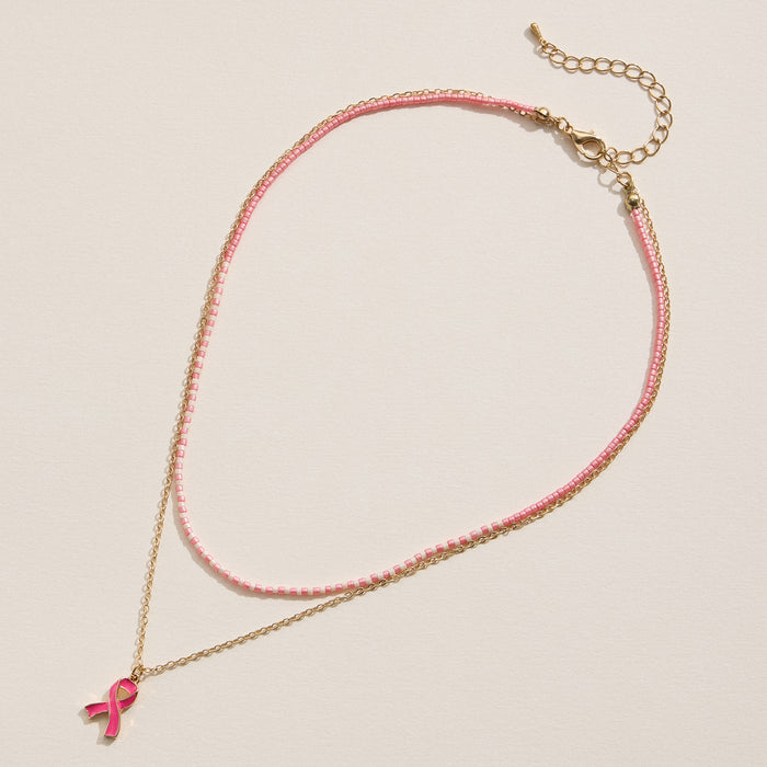 Layered Pink Ribbon Necklace