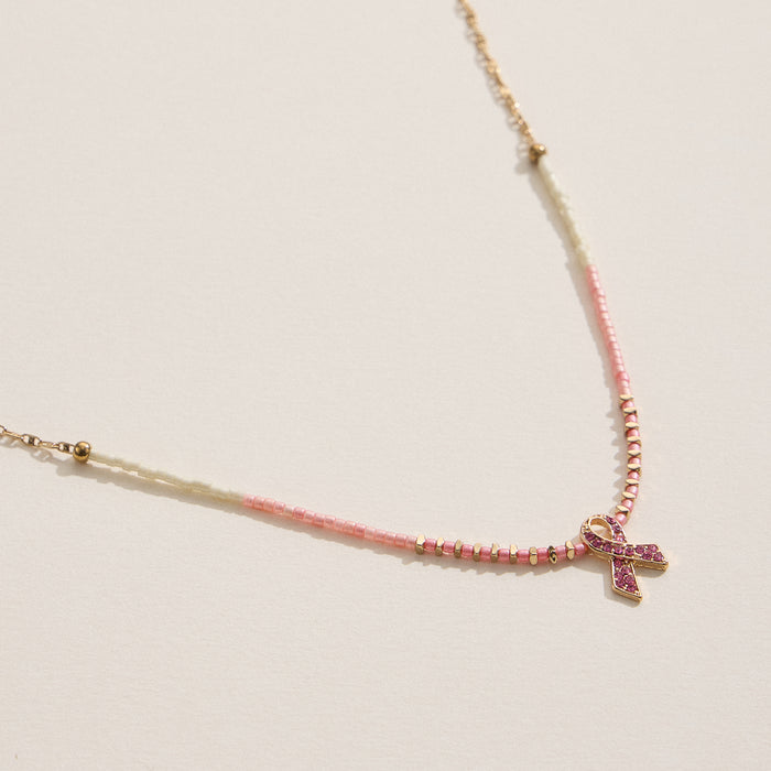 Awareness Pink Ribbon Beaded Necklace