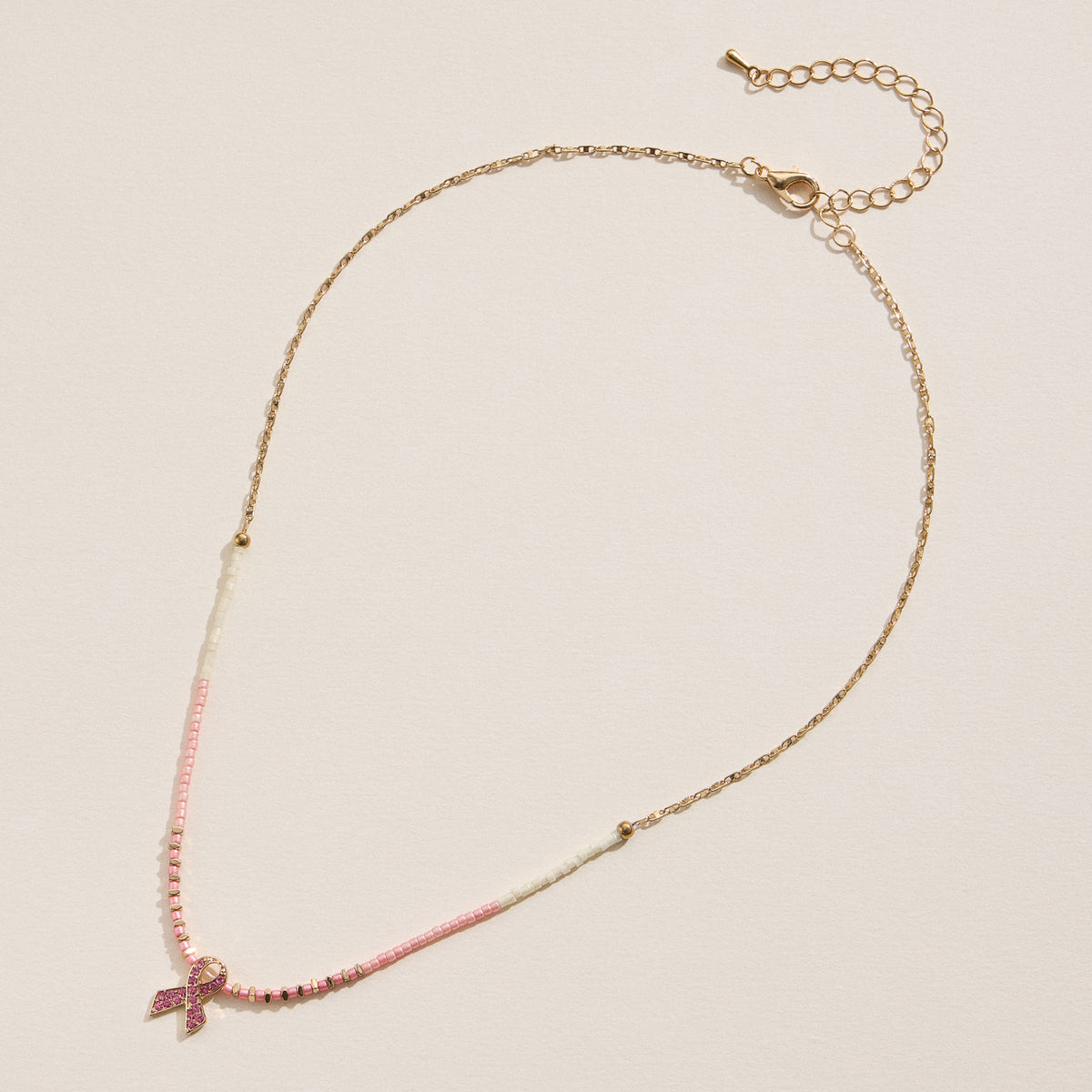 Awareness Pink Ribbon Beaded Necklace