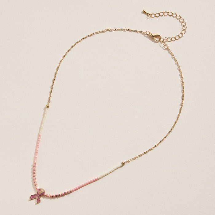 Awareness Pink Ribbon Beaded Necklace