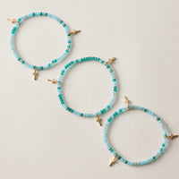 Gold Cross Charm Crystal Stretch Bracelet Stack Set