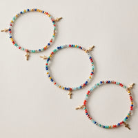 Gold Cross Charm Crystal Stretch Bracelet Stack Set