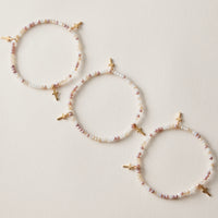 Gold Cross Charm Crystal Stretch Bracelet Stack Set