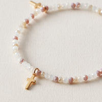 Gold Cross Charm Crystal Stretch Bracelet Stack Set