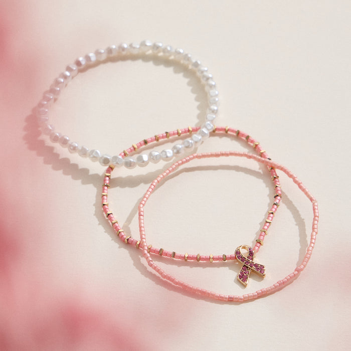 Pink Ribbon Stretch Bracelet Trio