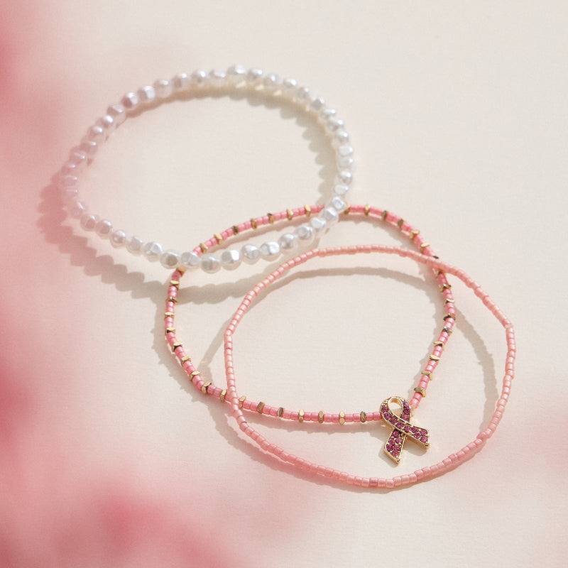 Pink Ribbon Stretch Bracelet Trio